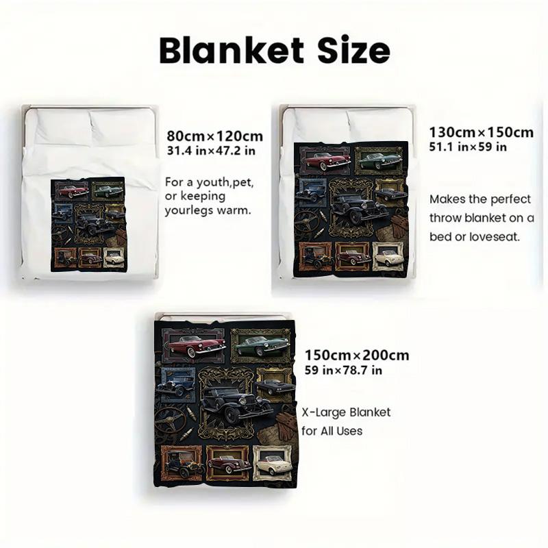 Vintage Car Art Rug 2D Flat Pattern Flannel Blanket, High Quality All Seasons, Home Decor, Warmth and Comfort, Perfect for Christmas Gifts.