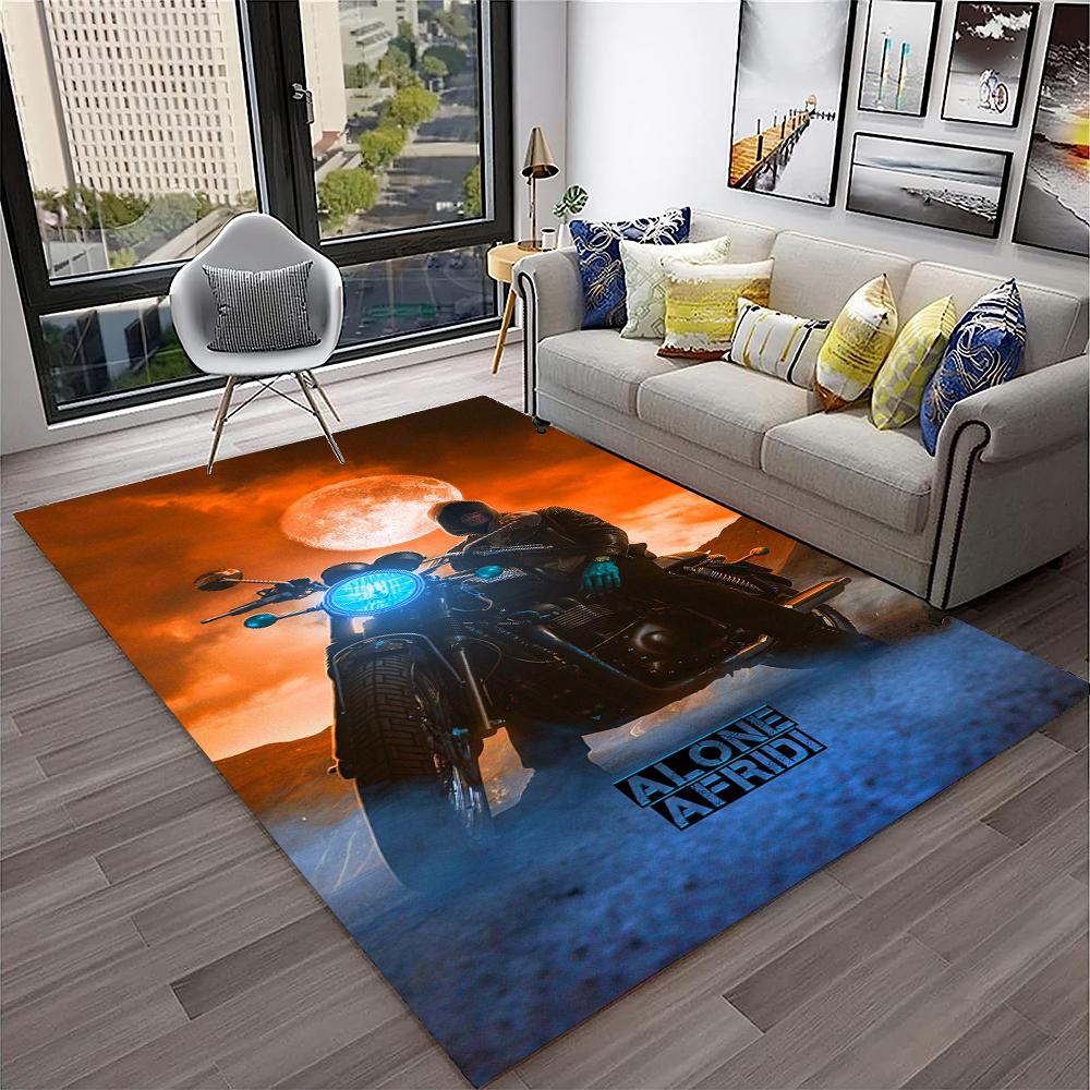 3D Retro Motorrad Vintage Teppich für Zuhause Wohnzimmer Schlafzimmer Spielzimmer Sofa Fußmatte Dekor, Kinderteppich Rutschfeste Bodenmatte