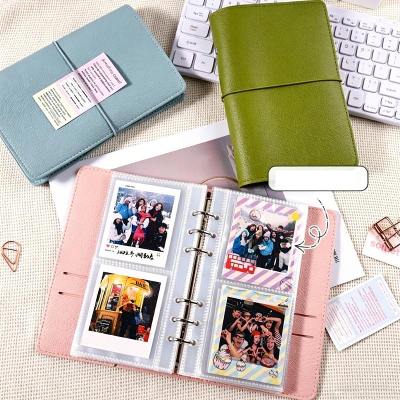 Modernes quadratisches Fotoalbum aus echtem Leder mit transparenten Schutzhüllen 100 Fächer Kapazität Scrapbook