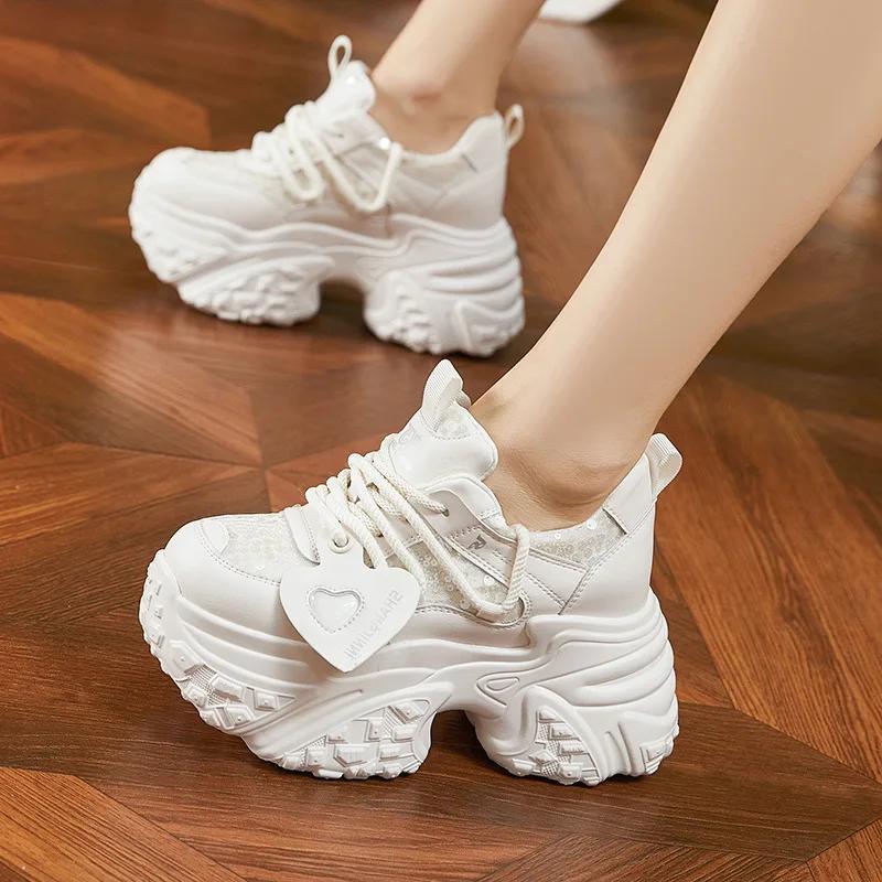 Fashion 10CM Microfiber Leather Rhinestone Bling High Brand Autumn Spring Daddy Mixed Color Breathable Platform Fashion Shoes