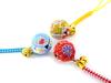 [Zune] Blume Chirimen Glocke (20 mm Durchmesser, 8 mm Durchmesser) Japanischer Chirimen Netsuke Anhänger Schlüsselanhänger Mittlere Glocke (3er Set (Weißes Indigo, Senf,