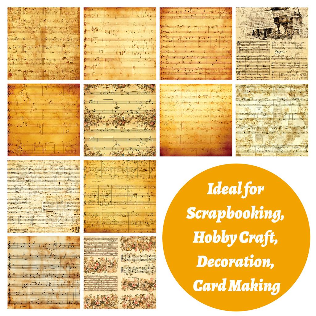 12 Sheets/Pack Retro Sheet Music Material Paper Gift Decoration Hand Account Background Diy Splicing Material Paper