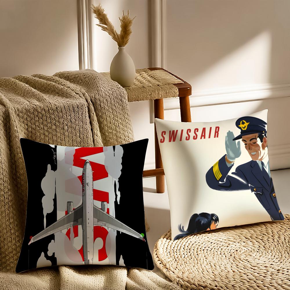 S-Swissair Pillow Aviation Brand Cushion Cushion Cover Pillowcase Anti-Dustmite Living Room Sofa Decor Cushion Room