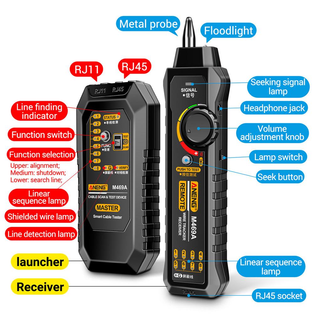 Netzwerkkabel-Tracer Netzwerkabel-Bruchfinder M469A Störungsfreier Tester Mit Taschenlampenfunktion