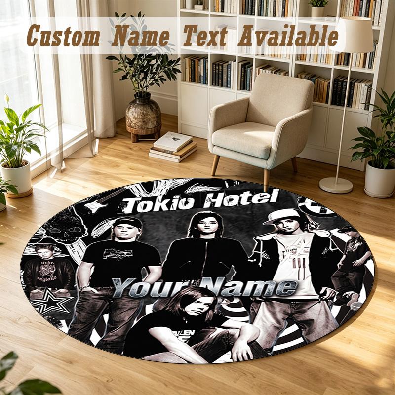 Round Rug Custom NameTokio Hotel Pattern Non Slip Carpet Home Floor Decor
