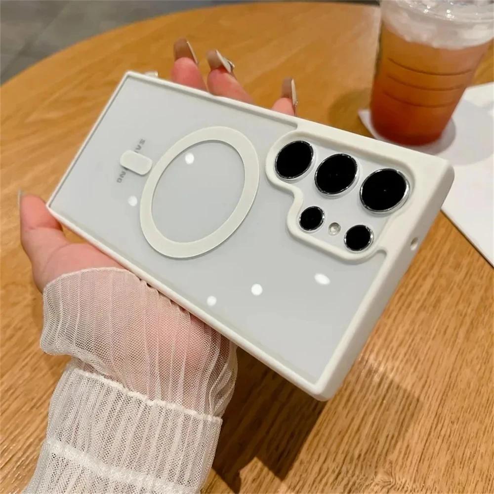 Mattierter Rahmen Magnetisch Für Magsafe Hüllen Für Samsung Galaxy S25 S24 S23 Ultra Kabelloses Laden Acryl Bumper Handyhülle