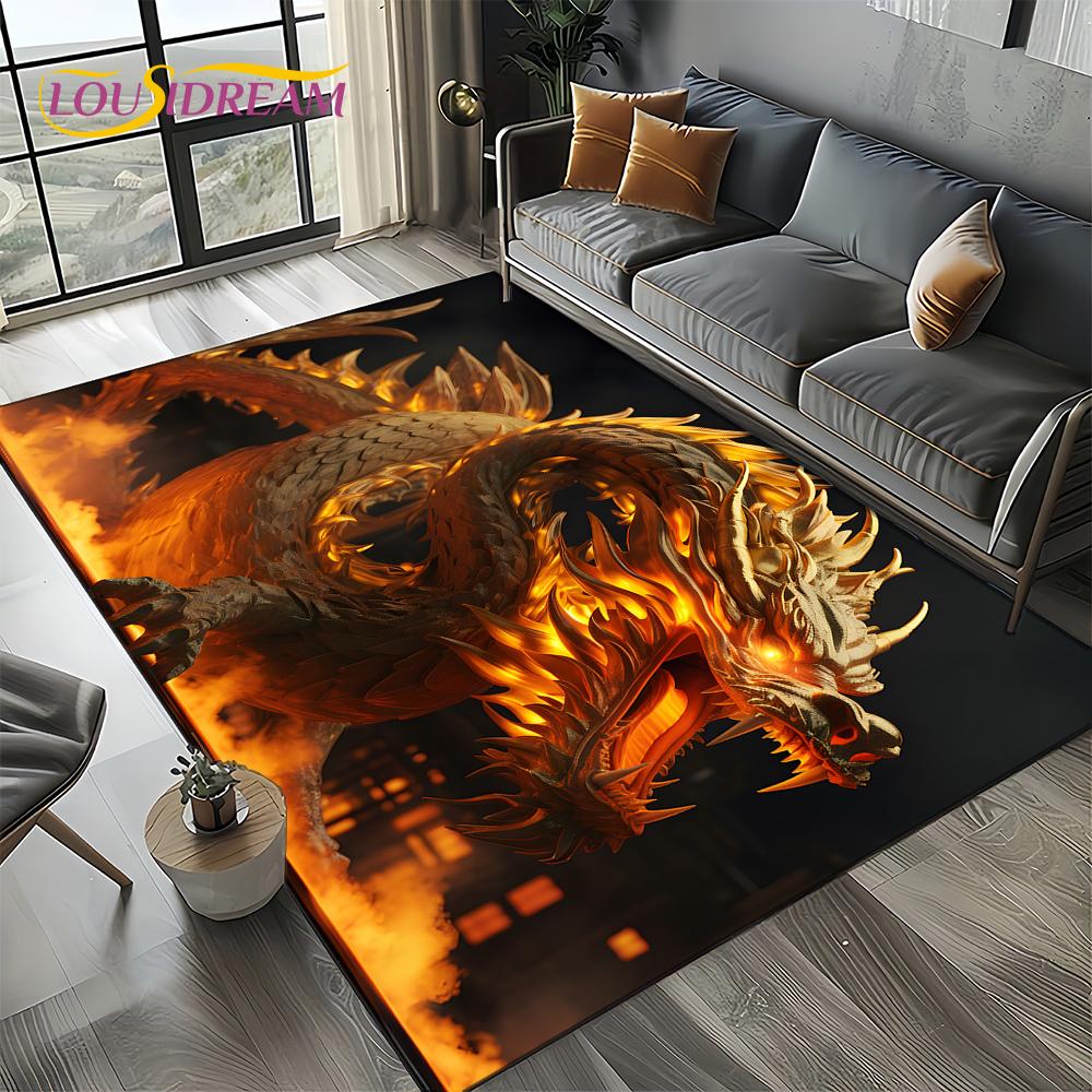 Chinese Style Dreamy Dragon Cartoon Carpet Rug for Living Room Bedroom Home Sofa Decoration,Kid Area Rug Non-slip Floor Mat