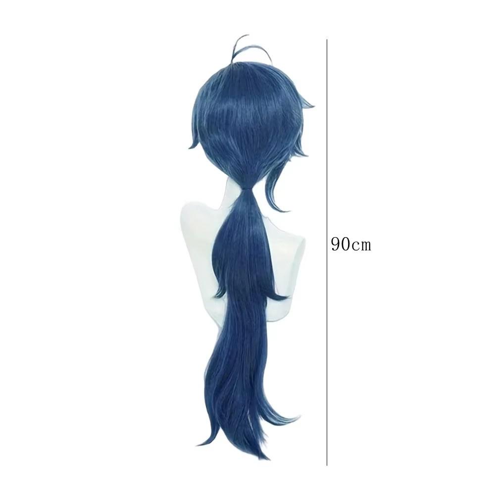 High Quality Kaeya Cosplay Wigs Long Blue Heat Resistant Synthetic Hair Wig Anime Carnival Party Props