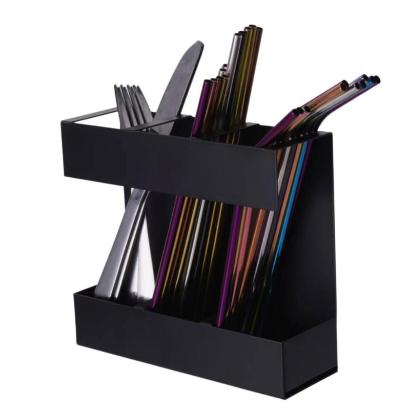 Multifunctional Storage Rack For Straws Cutlery 3 Section Cabinet Organizers With Drainage Design Kitchen Accessory