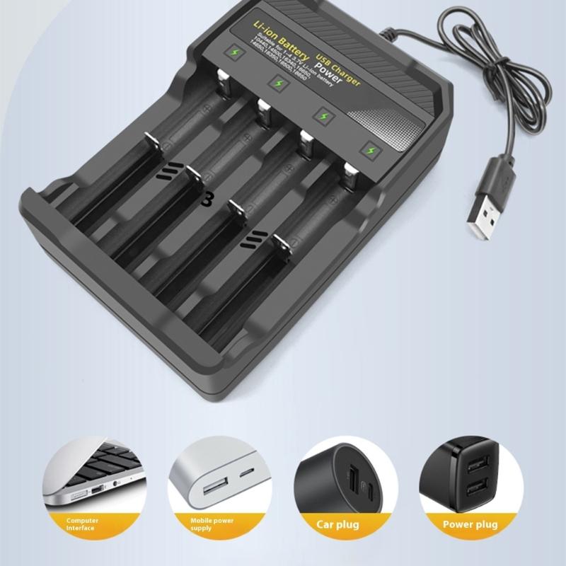 Automatic Stop Charging 4Bay 3.7V Li Battery Charging adapter USB Port For Multiple Devices Safe Reverse Polarity Protections