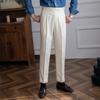 Einfarbig Hohe Taille Casual Anzug Hose Männer Frühling Trendy Gürtel Hosen Männlichen Business Büro Mode Plissee Gerade Hosen
