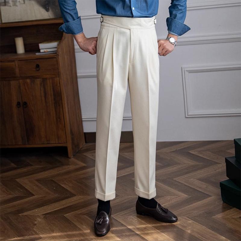 Einfarbig Hohe Taille Casual Anzug Hose Männer Frühling Trendy Gürtel Hosen Männlichen Business Büro Mode Plissee Gerade Hosen
