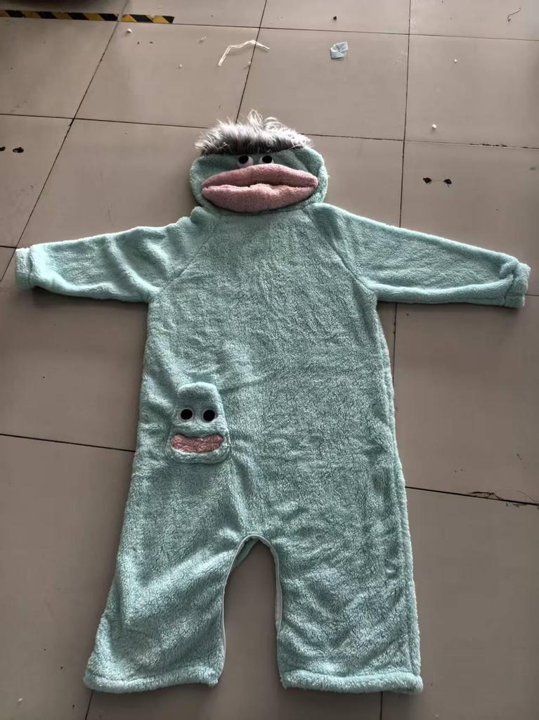 Big Mouth Monster Plush Long Hair Pajamas: Warm Winter Coral Fleece Bathrobe for Couples