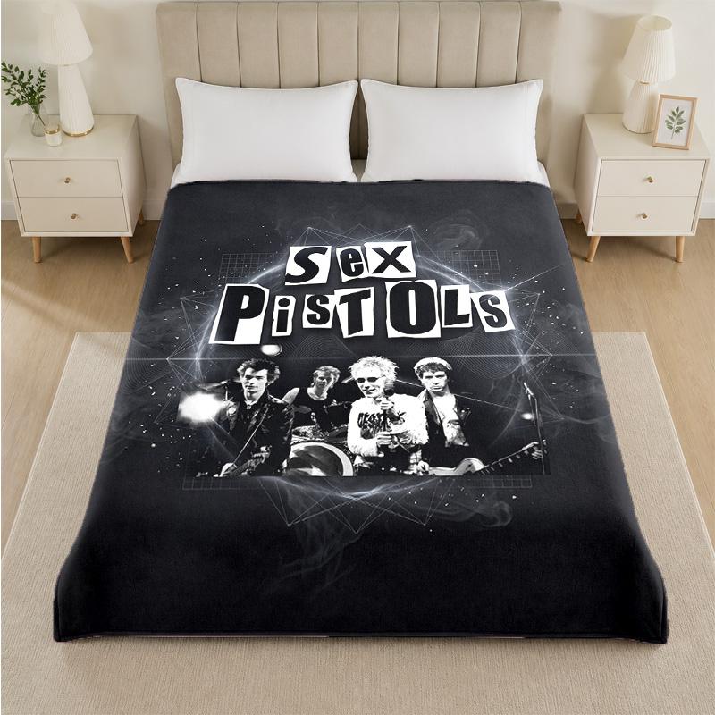 Sex Pistols Print Flannel Blanket Cozy Lightweight Plush Throw Blanket For Bed Sofa Household Use