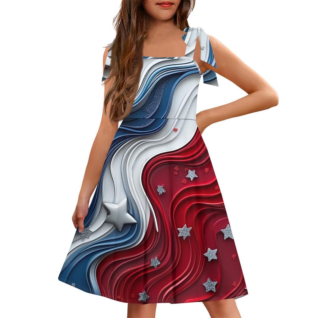 Kinder Jumpsuit Ärmellos Tasche Eckiger Ausschnitt Lässig Unabhängigkeitstag Print Kleid