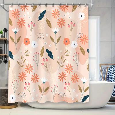 Rosa Blumendruck Duschvorhang mit Haken Dekorative Haus-Badezimmer-Accessoires für Mädchen und Frauen Küche Rosa Blume Wasser