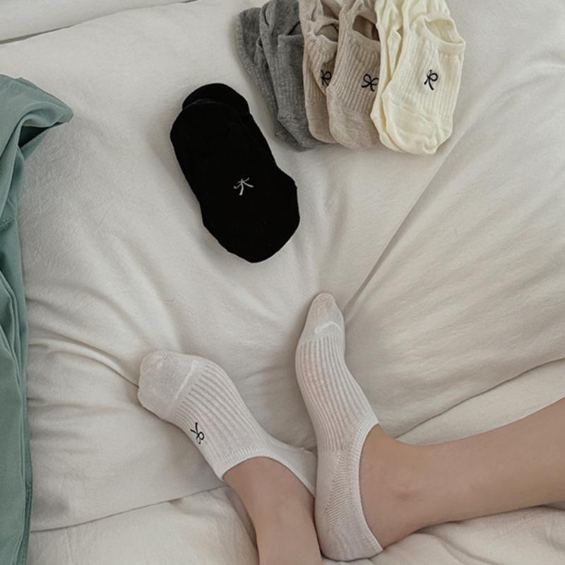 5/10 Pairs Women Fashion Invisible Sock Cute Bow Mesh No Show Socks Female Design Non Slip Breathable Low Cut Socks Slippers