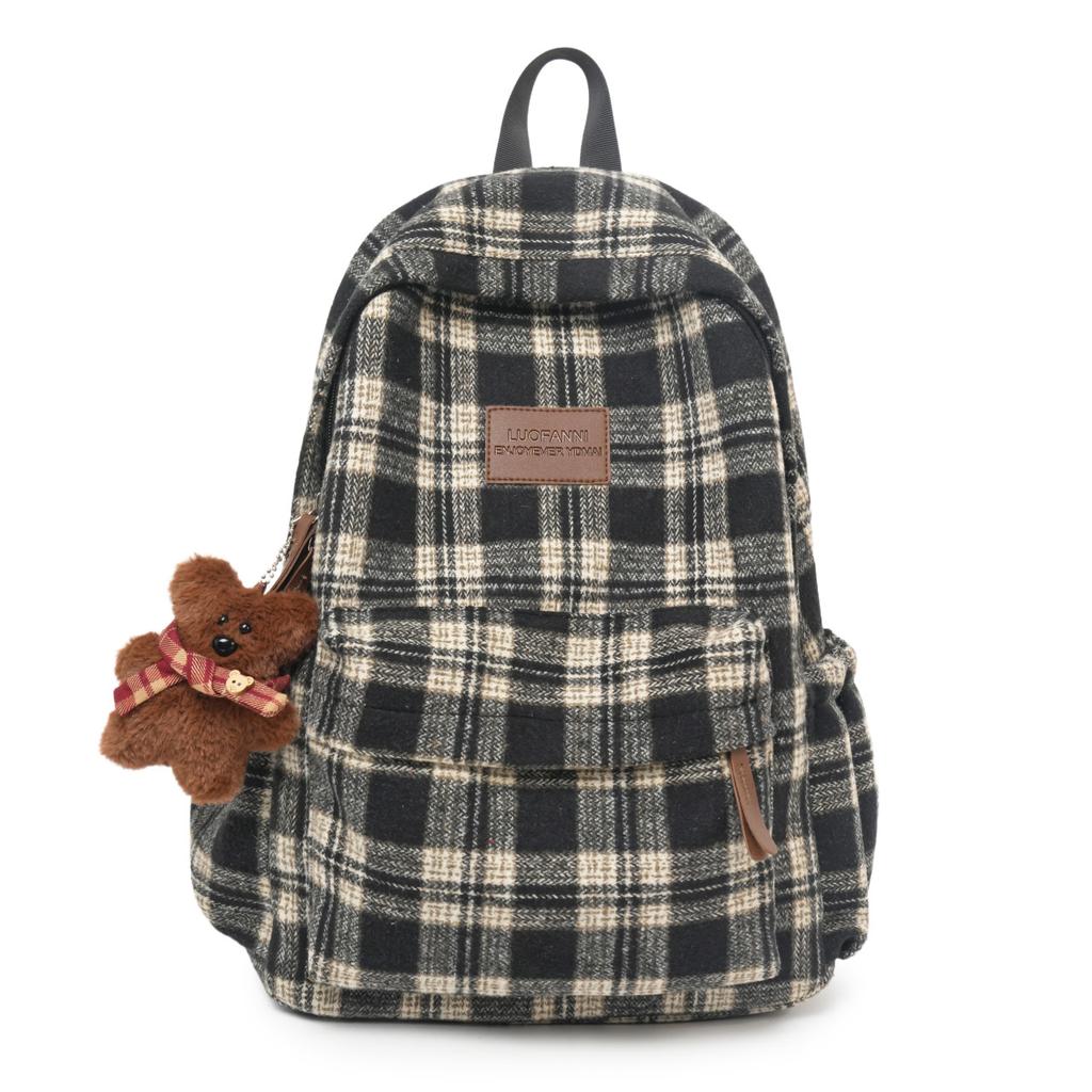 Zaino autunno e inverno scozzese retrò letterario artistico zaino per studenti universitari maschi e femmine zaino per la classe atmosfera coreana lana