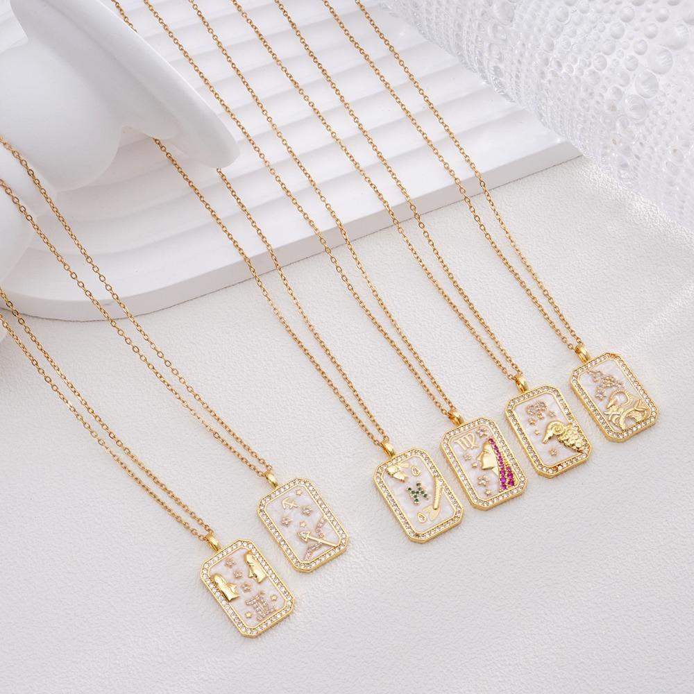 Vergoldete Retro Schlüsselbeinkette Zirkon Tierkreis Anhänger Halskette Damen Herren