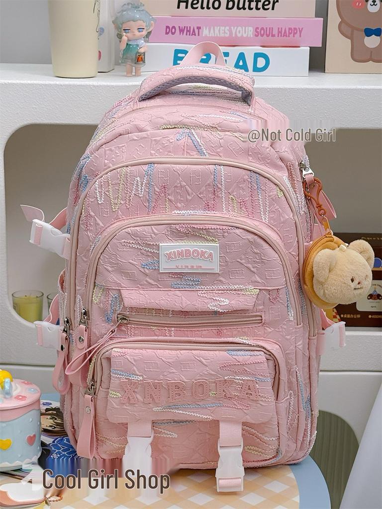 Cute Lightweight Rainbow Pleated Backpack for High School & Middle School Students