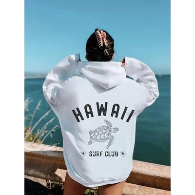 Hawall Surf Club Simple Letter Pattern Printing Womens Hoodie Long Sleeves Pocket Sweatshirts Warm Pullover Fashion Clothes