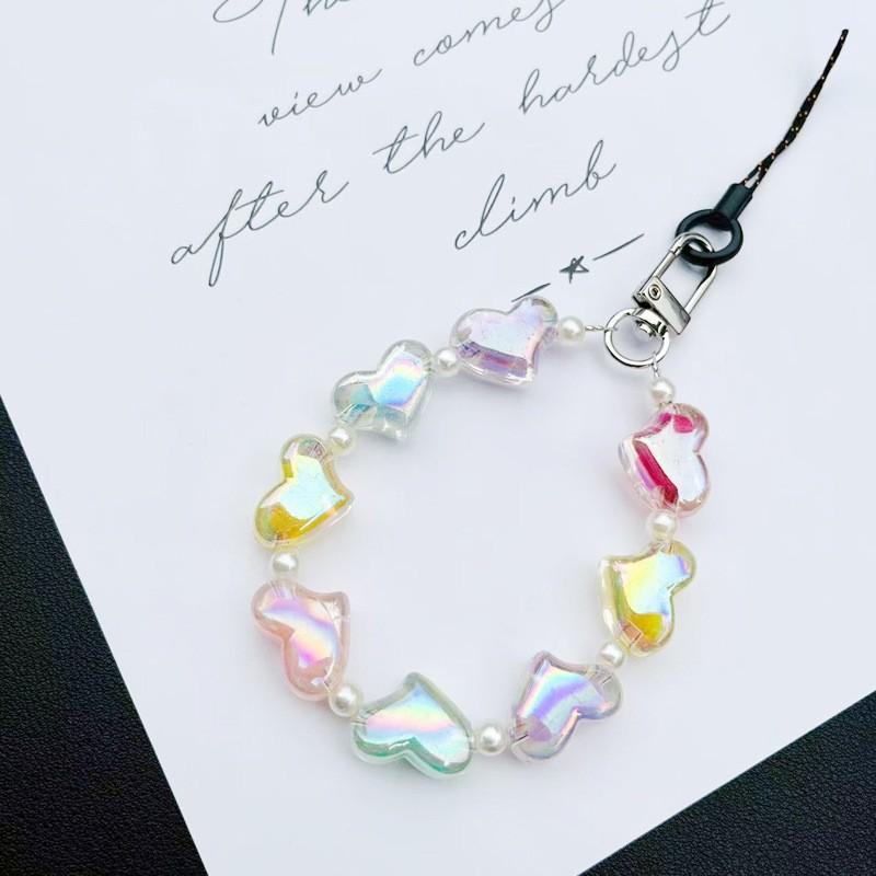 Candy Color Universal Phone Lanyard Heart Beaded Hand Chain for Women Five-Pointed Star Wrist Chain Compatible with Huawei Apple