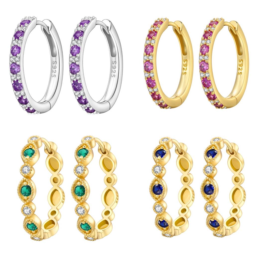 Orstarry S925 Silver Earring Versatile Purple Blue Green Zircon Earrings Gold Plated Earrings Women Birthday Gifts