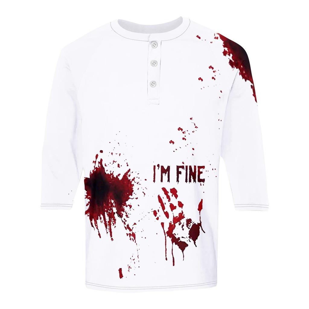 Men's Halloween Print Raglan Dralan Three-quarter Sleeve Casual Top