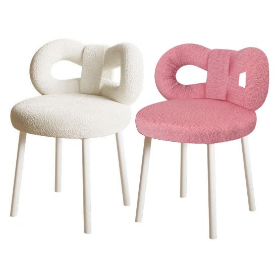 Vanity Stool with Bowknot Backrest Living Room Women Girls Bedroom Makeup Chair Adjustable Foot Pads Armless Dressing Chair Side Table Seat