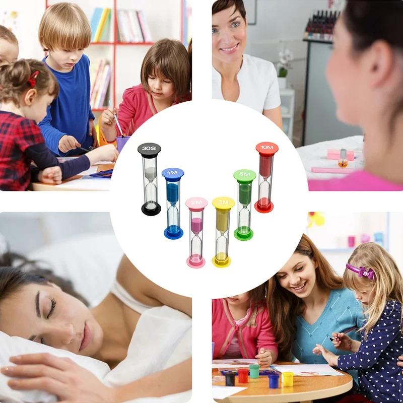 6 Pcs Colorful Sand Timer Set, Hourglasses For Shower/Bathroom Timer & Home Decoration, Kids Educational Time Management Kit