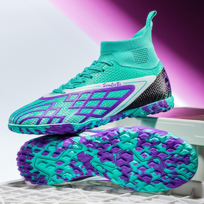 

New high-top football shoes fly-woven tf broken nails youth artificial flat leather feet male and female students training shoes 46