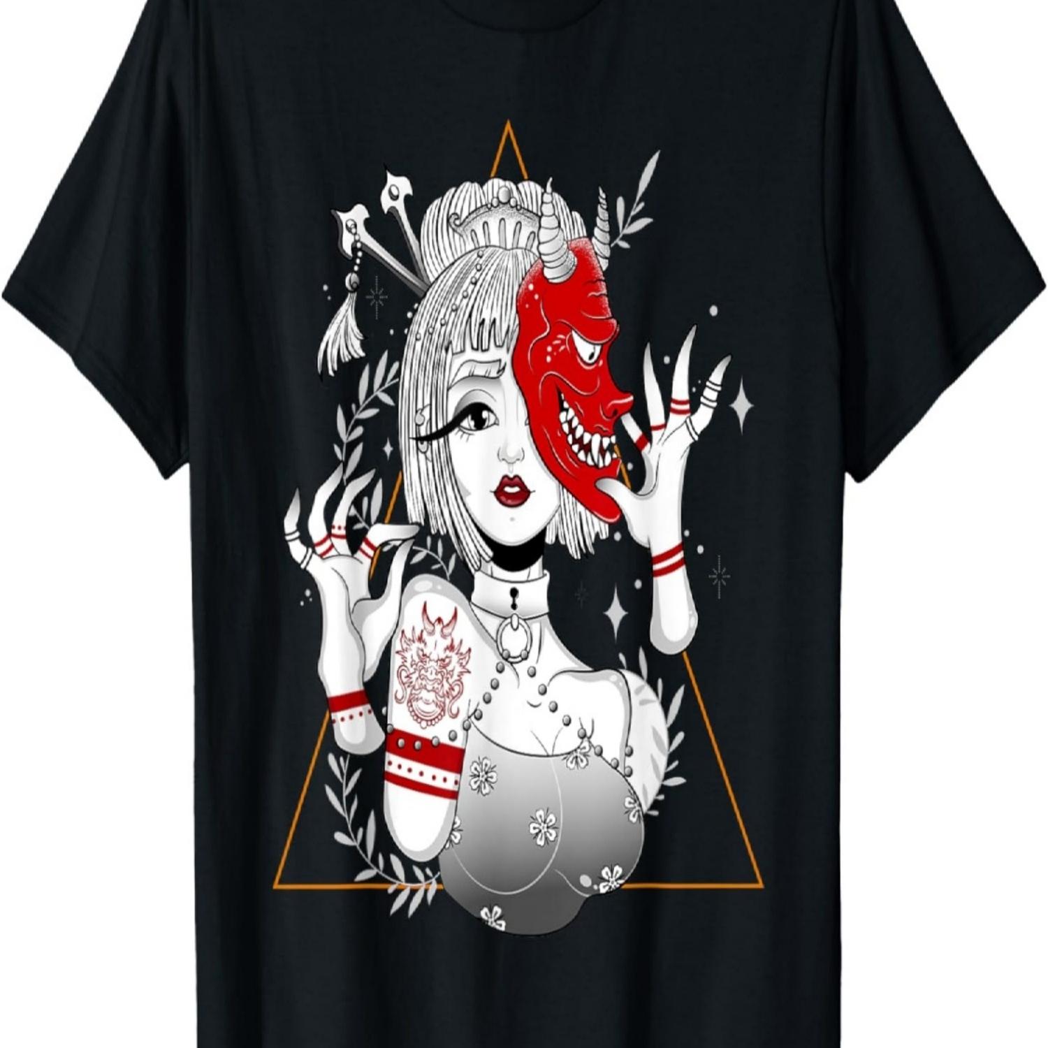Demon Culture Samurai Geisha Girl Hannya Gift Tee T-Shirt S чёрный