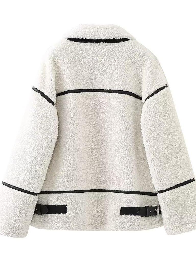 2023 Autumn Y2K Women's Lambswool Spliced One-Piece Jacket - Unique European & American Style