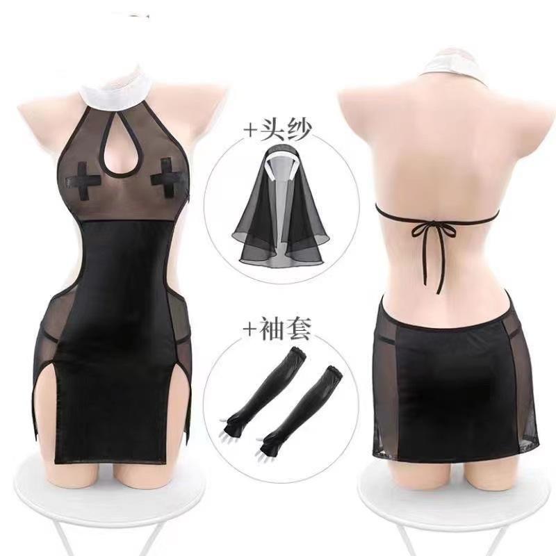 Church nun lust patent leather sexy maid outfit seduction high fork