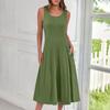 Women's Fashionable Round Neck Sleeveless Solid Color Casual Pullover Mid Length Dress