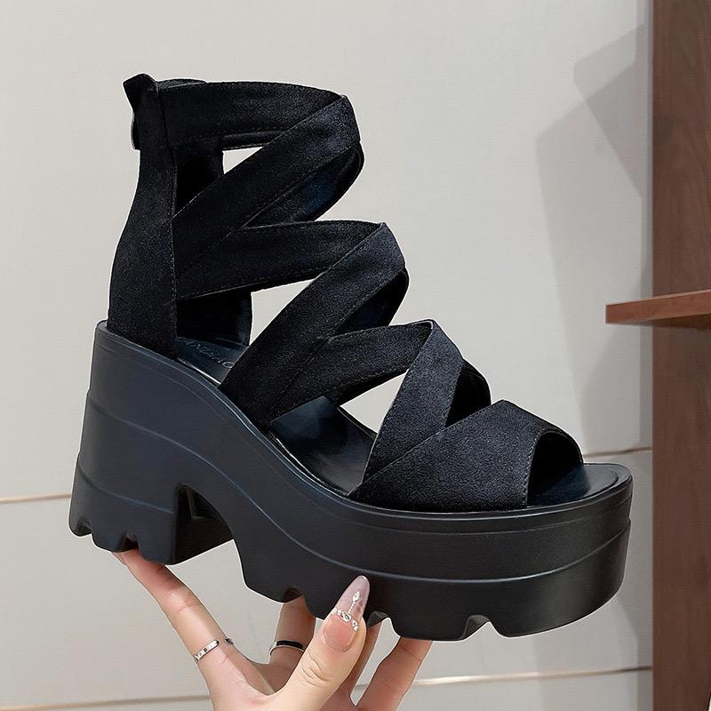 Fashion Women's Sandals 2026New Platform Sandals Ankle Strap Design Sandals Suede Casual High-heeled Sandal Summer Women Wedge Sandalias