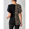 Women's New Explosion Leopard Print Asymmetric Neck Butterfly Sleeve Patchwork Top