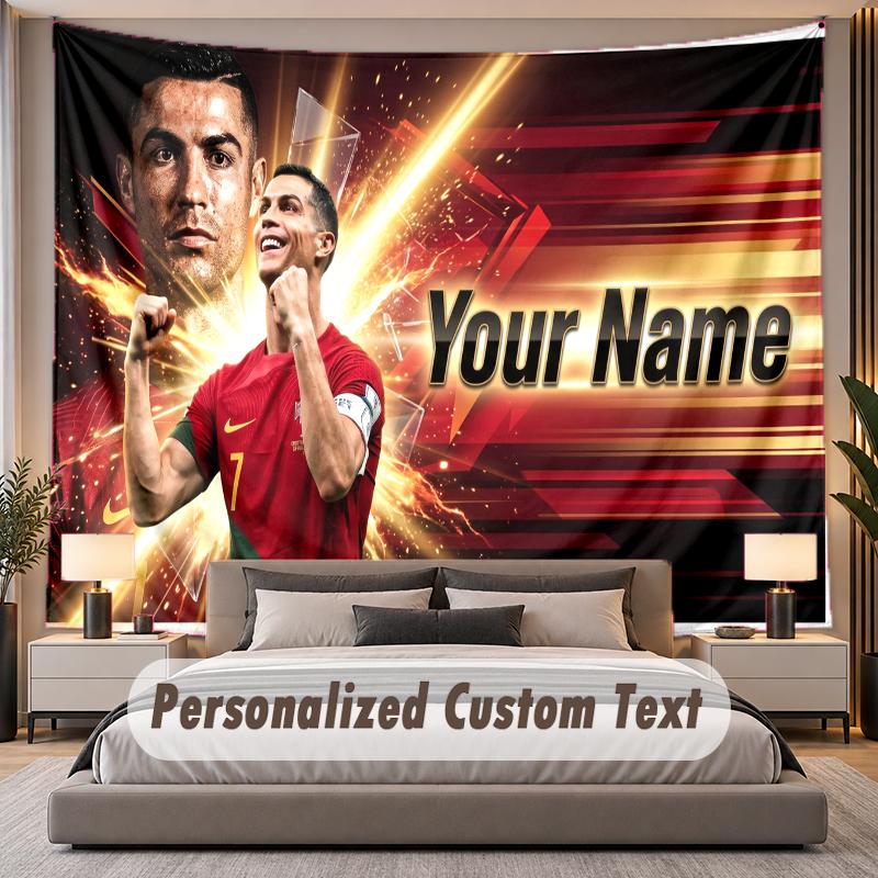 Arazzo Personalizzato con Nome Testo Cristiano Ronaldo Arazzo da Parete in Poliestere Personalizzato per Camera da Letto e Stanza