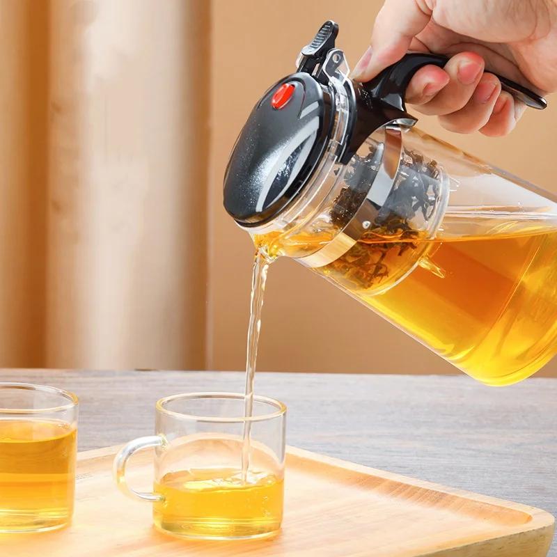 Transparent Heat Resistant Glass Teapot Convenient One-button Filtering Teapot Home