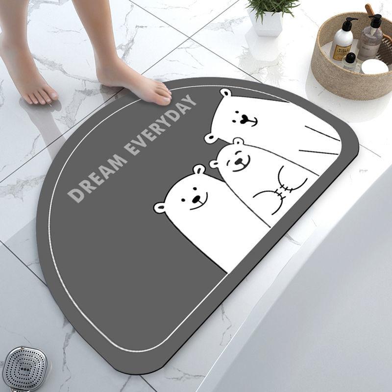 Diatom Mud Bathroom Cartoon Door Mat, Water Absorption and Non-slip Toilet Quick-drying Toilet Semicircular Door Mat Is Simple