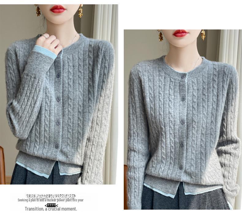 Dámský volný pletený dvoudílný svetr kardigan se sametovým topem