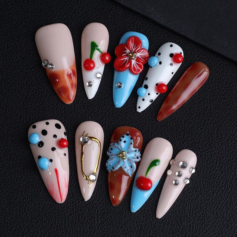 

Handmade Cherry Blossom Carved White Manicure Nails Small