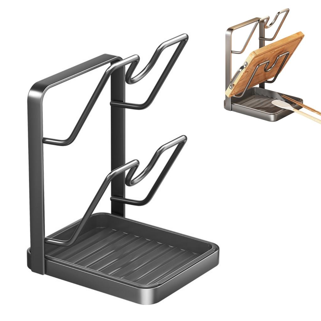 For Kitchen Countertop Pot Lid Holder with Spoon Rest for Organizing Cooking Utensils and Lids In a Compact and Functional Way