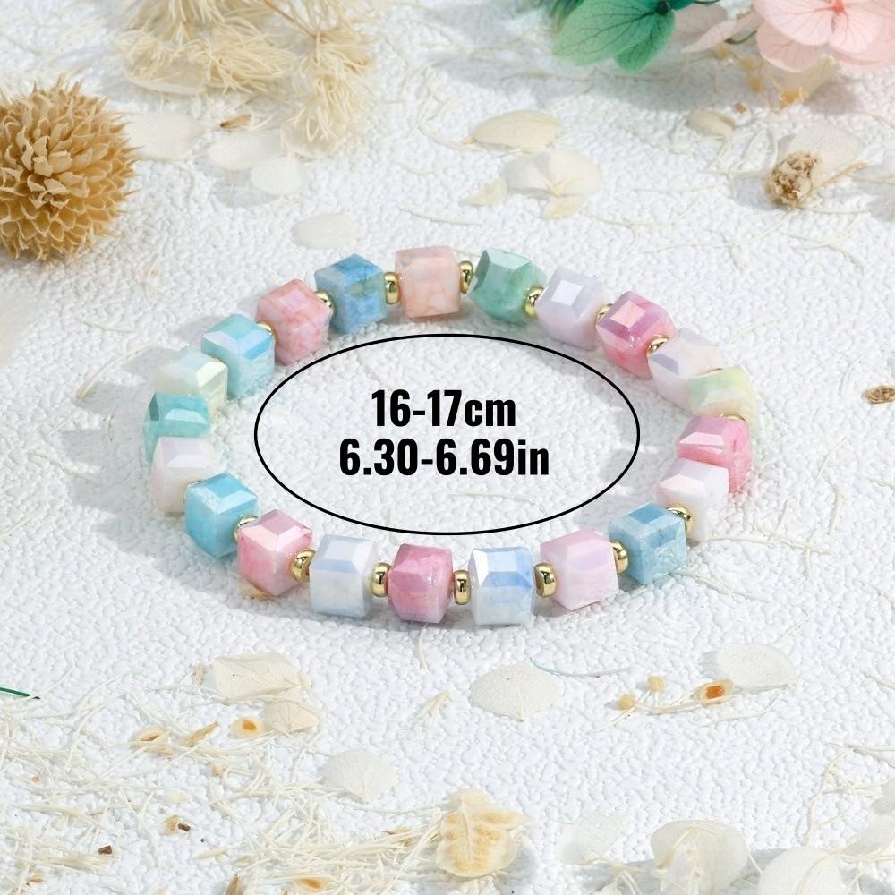 Elegant Small Sugar Cubes Bracelets Glossy Colorful Hand Chains Simple Crystal Glass Chain  Girls