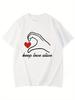 Heart Graphic Lightweight Breathable Polyester Valentine'S Couple T-Shirt - Black with White Aesthetic Clothes