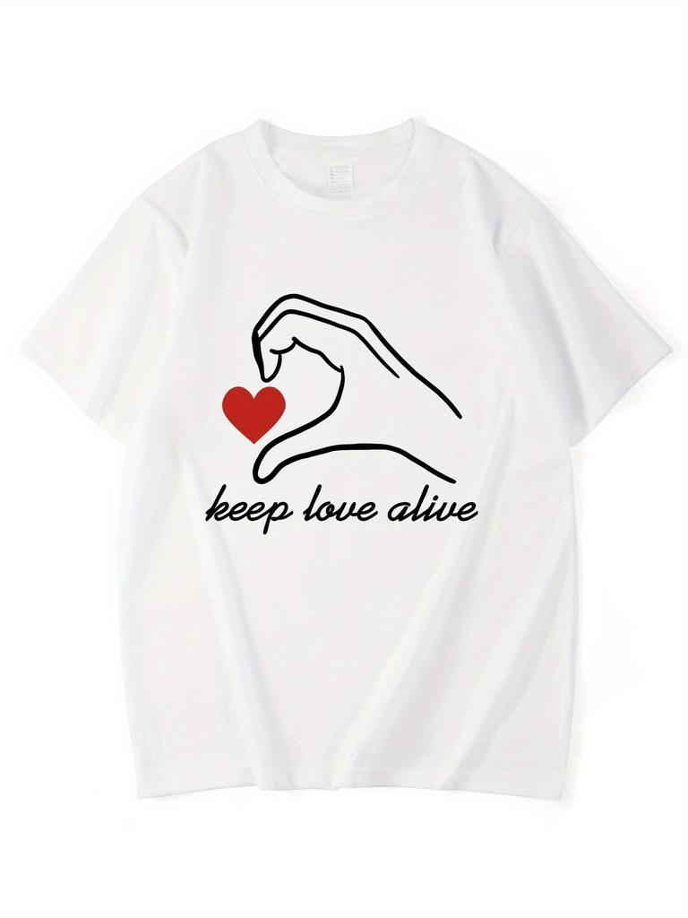 Heart Graphic Lightweight Breathable Polyester Valentine'S Couple T-Shirt - Black with White Aesthetic Clothes