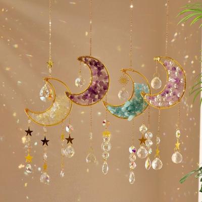 Crystal Sun Catcher Crescent Moon Sun Catcher Rainbow Maker Prism Ornament for Window Balcony Bedroom Garden Hanging