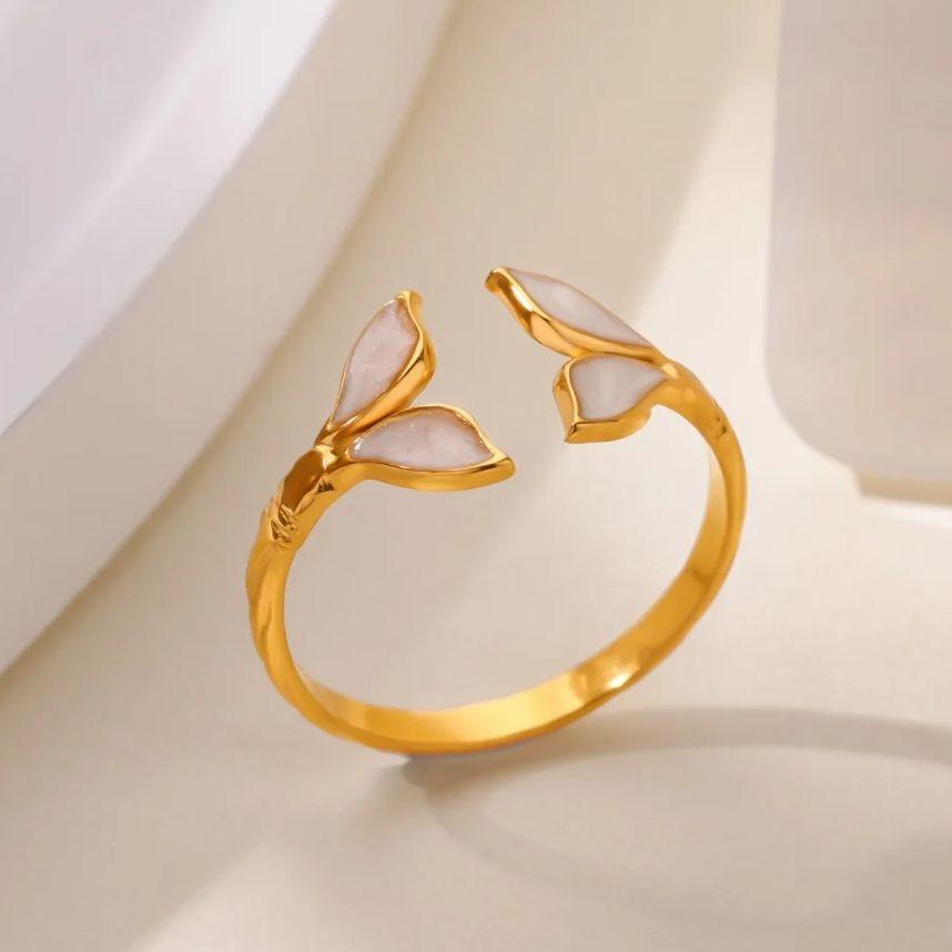 Fashion Blue Wing Rings For Women Gold Color Stainless Steel Adjustable Fish Tail Ring Aesthetic Wedding Christmas Jewelry Gift