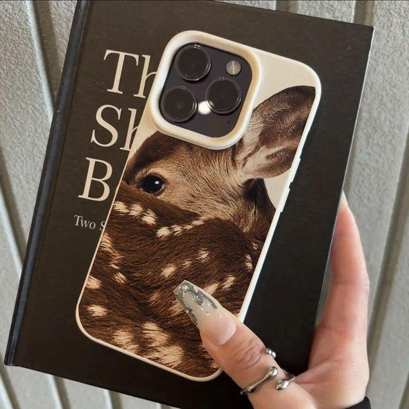 Cute Sika Deer Pattern Lychee Texture Phone Case For iPhone 11 12 13 14 15 16 17 Pro Max 14 15 Plus 17 Air Silicone Soft Cover