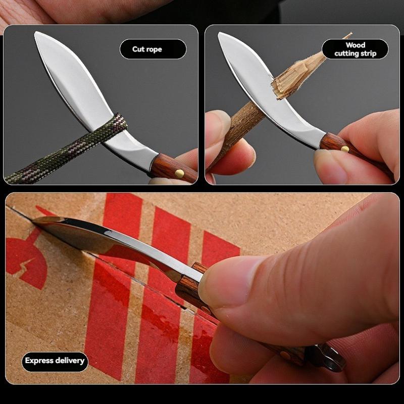 Mini High Hardness Stainless Steel Small Knife Outdoor Camping Portable Fruit Unboxing Knife Convenient Dog Leg Bending Knife